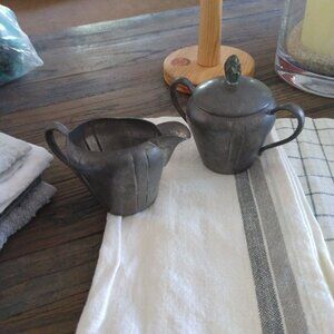 Antique Pewter creamer and sugar